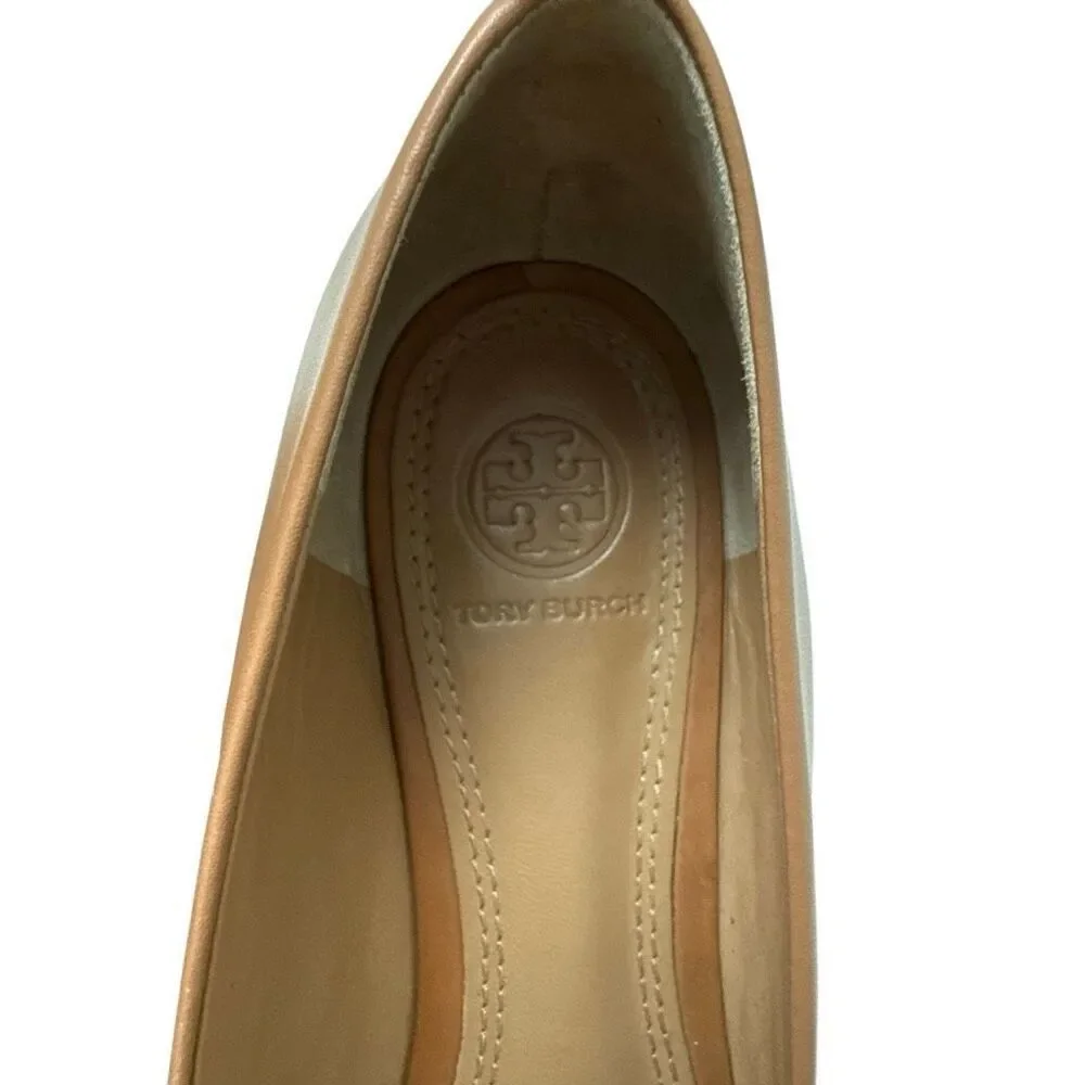 Tory Burch Womens Tan Brown Leather Slip-On Medallion Logo Ballet Flats Size 8.5